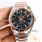 Swiss Replica Omega Seamaster Aqua Terra GMT Black Dial Two tone Rose Gold 8605 Watch